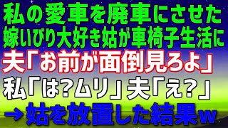 【スカッとする話】私の愛車を廃車にさせた、嫁いびり大好き姑が車椅子生活に。夫「全部お前が面倒見ろよ」私「は？無理」夫「え？」➡︎義実家に姑を放置した結果