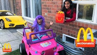 McDonalds Drive Thru Prank!! Power Wheels Ride On Car for Kids Pretend Play
