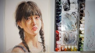 Watercolour painting portrait of girl