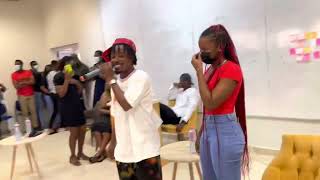 Dancegod Lloyd teaches some basic dance steps in a beautiful way at Ashesi University