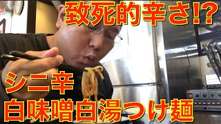 限定麺・白味噌白湯つけ麺シニ辛で死ぬ!?[つけ麺ジンベエ]