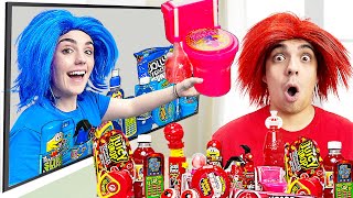 RED VS BLUE FOOD CHALLENGE FOR 24 HOURS | EATING ONLY 1 COLOR FOOD AND SWEET BY CRAFTY HACKS
