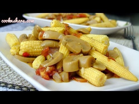 Stir-fried mushrooms with baby corn recipe