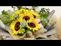 how to wrap sunflower bouquet by using eco korea wrapper u0026 tissue woven 太阳花花束包装教程 花藝教學