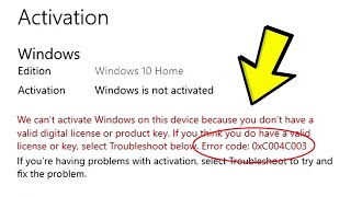 Fix Windows 10 Activation Error 0xC004C003