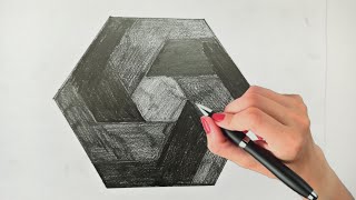How to Draw a 3D Hexagon ! Easy illusion Drawing  ! 3d Drawing On Paper ! Step By Step