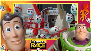 Toy Story Forky's Everywhere! Buzz Lightyear Woody Jessie Bo Peep Bunny Ducky CBS Amazing Race Ep 3