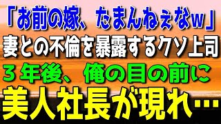 【修羅場】昇進祝いの飲み会で突然顔面にビールをぶちまけられた俺。上司「お前の嫁、たまらんわｗ」妻との不倫がわかり離婚。→ある日黒塗りの車が家の前に停まり…美人社長「おひさ！」