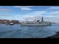 hms sutherland makes a rare visit to portsmouth this morning.