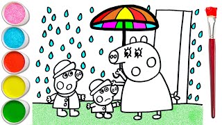 Drawing And Coloring Peppa Pig, George Pig And Mommy Pig In The Rain 🐷☔🌧️🌈 Drawings For Kids #38