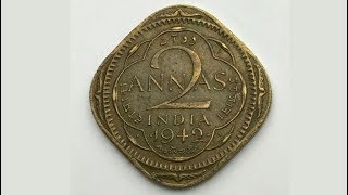 INDIA 1942 2 ANNAS Coin VALUE (Square Coin)