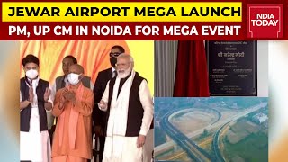 PM Modi, UP CM Yogi Adityanath \u0026 Aviation Minister Jyotiraditya Scindia At Jewar Airport Mega Launch