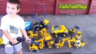 Construction Toys at Car Wash | Bruder + Tonka Excavators Backhoe Dump Truck | JackJackPlays