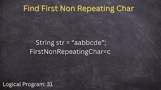 Find First non repeating character from given string, using java language Logical Program - 31
