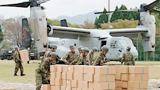 １８日の熊本地震被災地＝オスプレイも投入＝