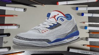 How to draw a Shoes  ( Jordan 3 True Blues ) / Speed Drawing / Time Lapse / Realistic Shoe
