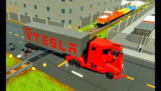 Lego Cars, Tesla Semi Trucks & Halloween Cars Lego Train - Brick Rigs - Realistic Crashes