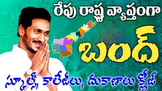 రేపు రాష్ట్ర వ్యాప్తంగా స్కూల్స్, కాలేజీలు, బస్సులు అన్నీ క్లోజ్ కారణం చెప్పిన జగన్ | AP Bandh Today