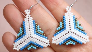 Triangular  Earrings elegant beautiful just with  Seedbeads /DIY Beading Tutorials