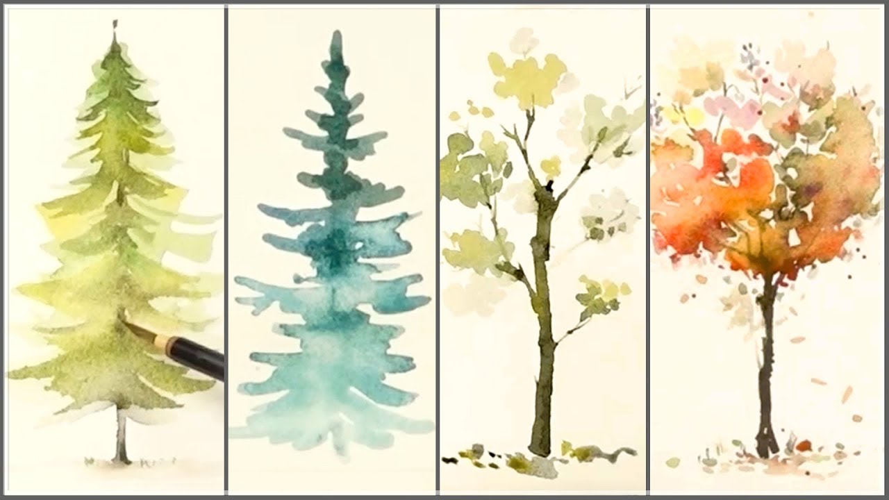 Eng Sub Watercolor Tree Painting Easy Tutorial 4 A Step By Step