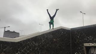 scary and amazing handstand walking above the brug no way