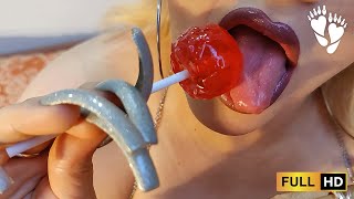 DEMO Licking Lollipop with Long Silver Fingernails