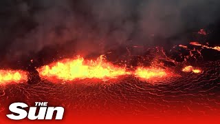 Iceland volcano eruption - epic footage of fiery show