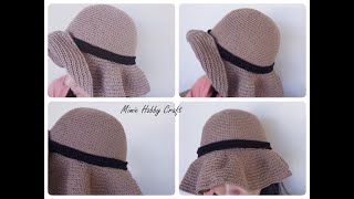 Crochet summer hat ถักโครเชต์หมวกปีกกว้างกันแดดง่าย ๆ งบประมาณไม่ถึง 100฿  l AnyMimie