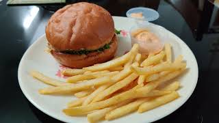 Tasty Crispy Veg Burger at Concu Sainikpuri Hyderabad, The Best Burger in India.