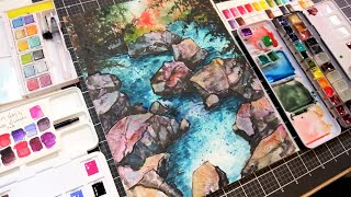 Granulating Experimentation! Abstract Stream Time-lapse \u0026 Tips to get more watercolor Granulation!