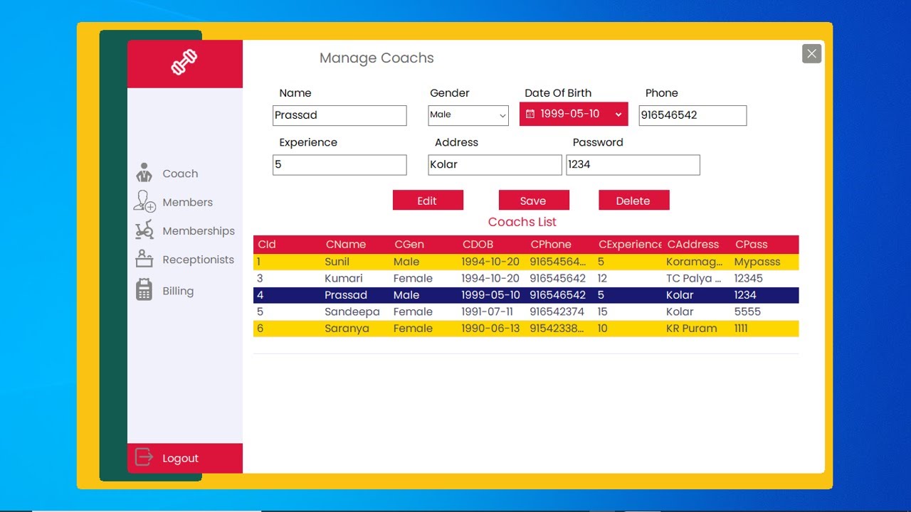 C Full Project Gym Management System Youtube