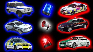 Police car siren and light in different countries Sound Variations in 38 seconds