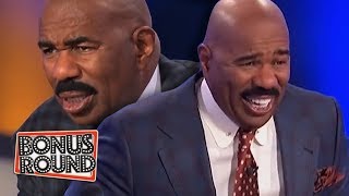 10 FAMILY FEUD PODIUM ANSWERS & MOMENTS Steve Harvey Got Confused Or Laughed Over!