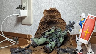 家の壁に衝突したザクのジオラマ作ってみた【ガンプラ兄妹】