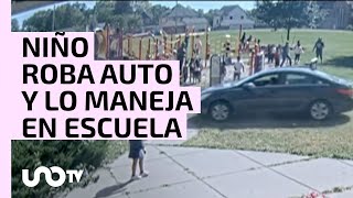 Niño de 10 años roba auto y lo conduce en patio de recreo