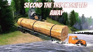 THRILLING SECONDS OF A TRUCK DRIVING IN A DEEP RIVER - Spintires mudrunner