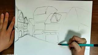 초보 드로잉 수업 거리 풍경 그리기1(스케치) | 집 건물 연필 소묘 색연필