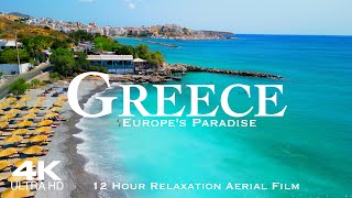 [4K] GREECE 🇬🇷 12 Hour Drone Aerial Relaxation Film with Ambient Piano Music | Landscape \u0026 Nature