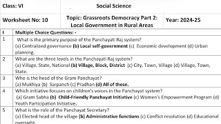 Class 6 ,social science  chapter Grassroots Democracy 2- Local Government in Urban Area worksheet