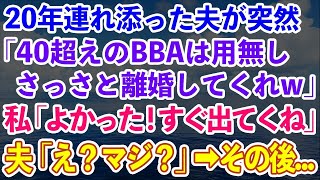 【スカッとする話】20年連れ添った夫から突然離婚宣言40超えのBBAは用無しだわ私よかった今すぐ出て行くね夫え後日元夫が血相変えて現れて   修羅場