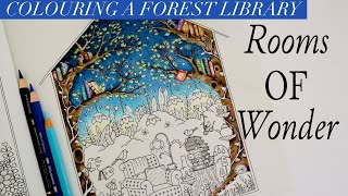 Colouring the Forest Library in Rooms of Wonder | Johanna Basford | Polychromos | Colour along