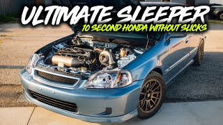 600HP STOCK K20 AWD Civic Sedan Is The ULTIMATE Sleeper! 10 Second Pass On Street Tires!