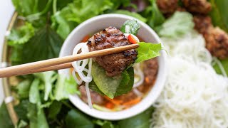 Northern Vietnam Vermicelli Noodles with Grilled Pork Meatballs (Bun Cha Hanoi)