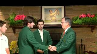 Bubba Watson gets green jacket - awkward moment