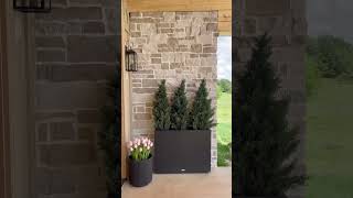 Amazon outdoor find! Planter box and artificial cedar trees!