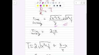 Optimization problem involving minimizing time (Calculus 1)