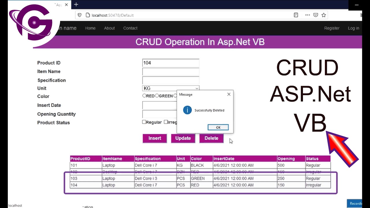 Complete Crud Operation In Asp Net Using Vb With Sql Server Step By