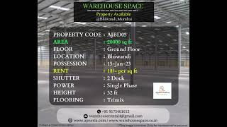 20000 SQ FT WAREHOUSE ON RENT at GLOBE COMPLEX DAPODE BHIWANDI