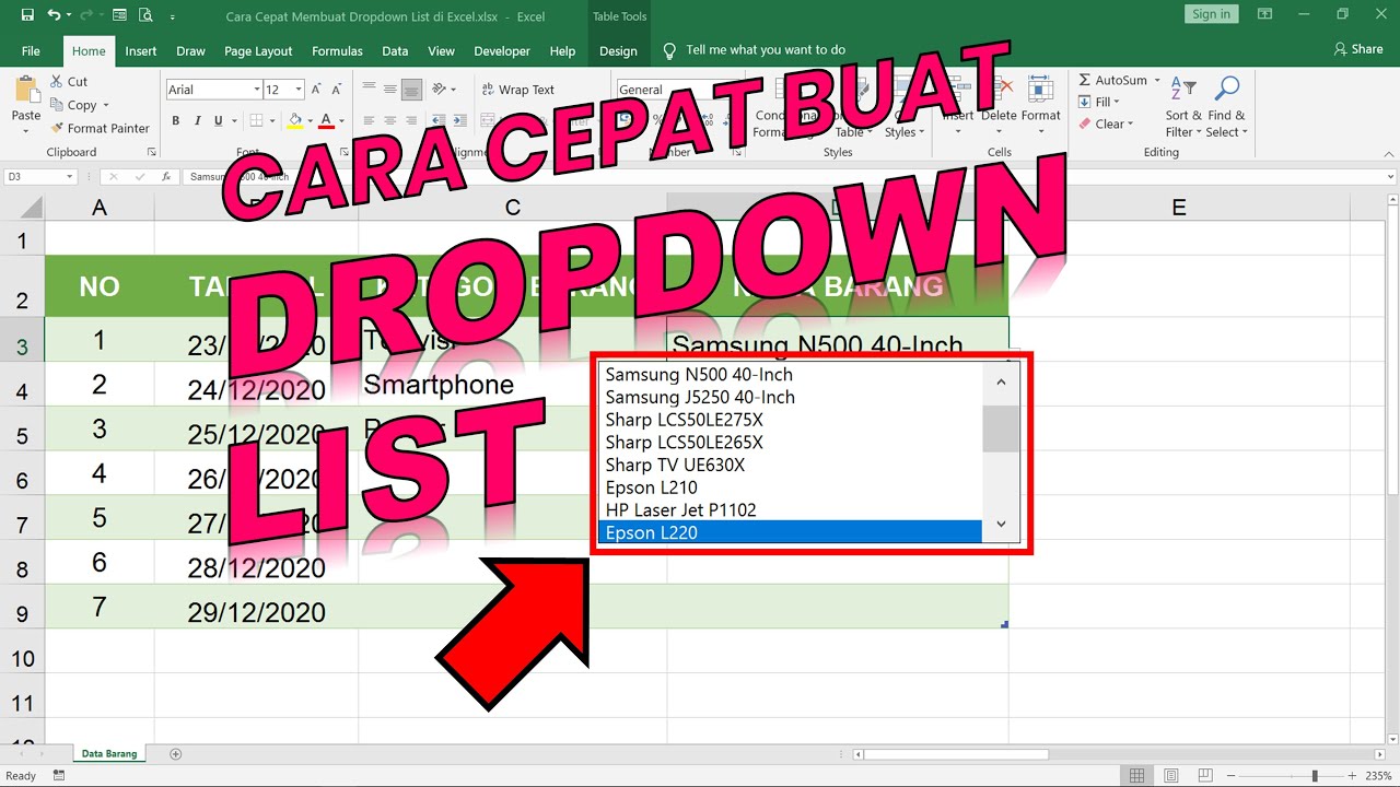 CARA CEPAT MEMBUAT DROPDOWN LIST DI EXCEL - YouTube