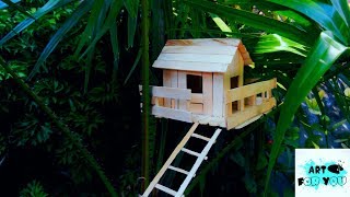 How to make tree house with popsicle sticks - popsicle stick house | ice cream stick house